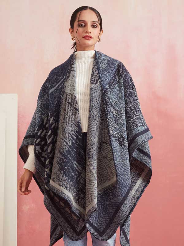 Denim Patchwork Ruana/ Cape
