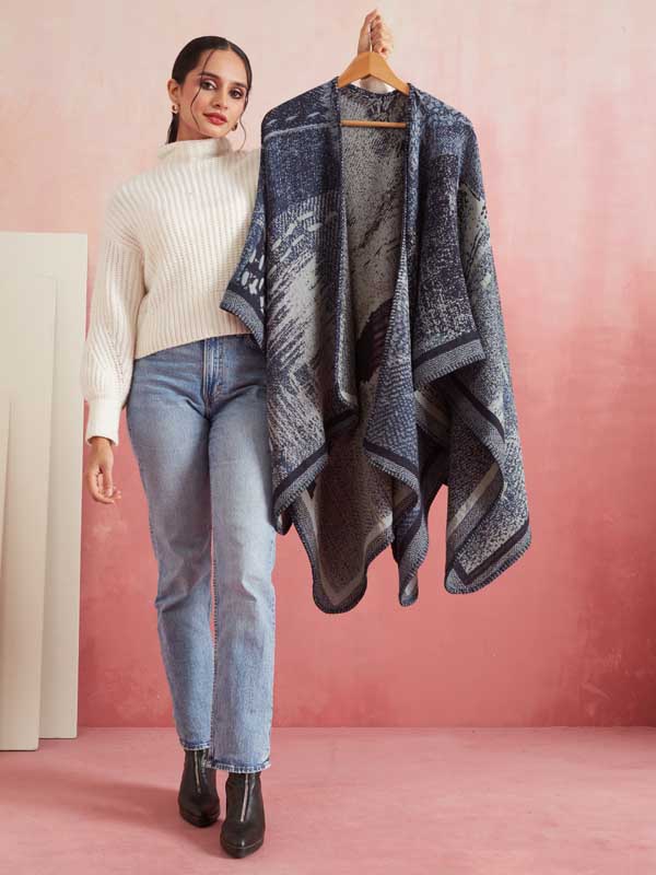 Denim Patchwork Ruana/ Cape