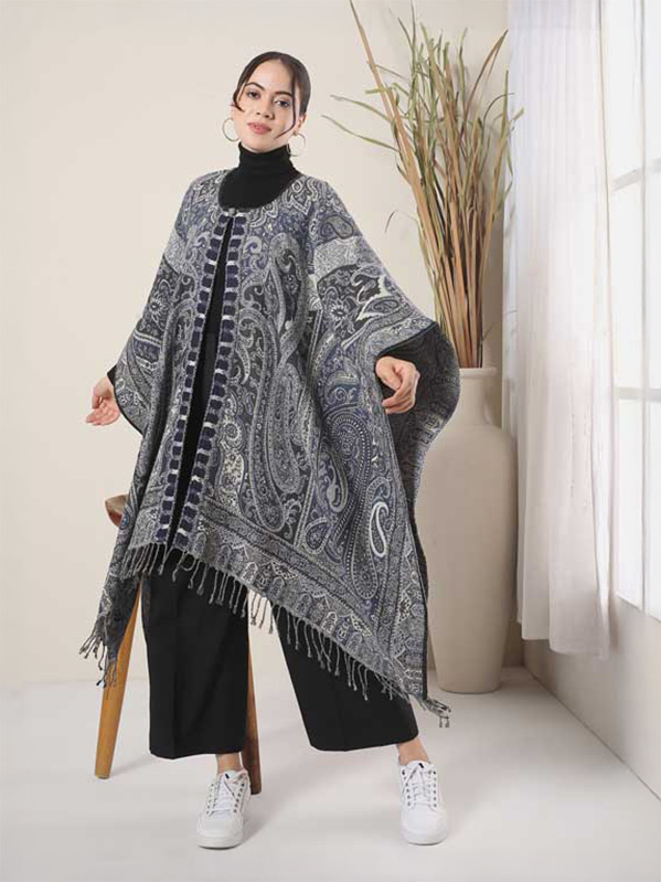 Paisley Cotton Wool Poncho