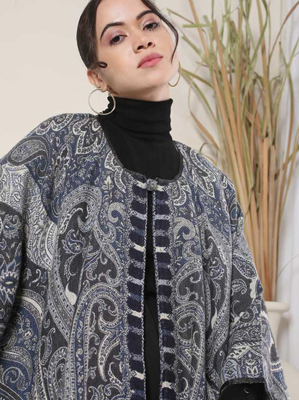 Paisley Cotton Wool Poncho