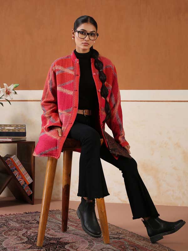 Japanese Collar Ikat Weave Jacket