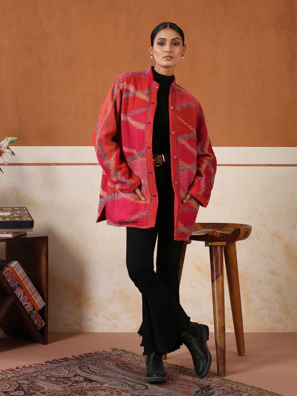 Japanese Collar Ikat Weave Jacket