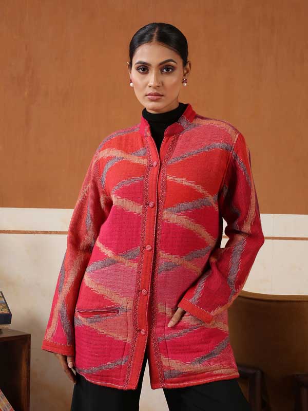 Japanese Collar Ikat Weave Jacket