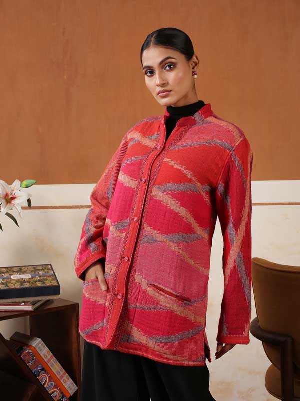 Japanese Collar Ikat Weave Jacket