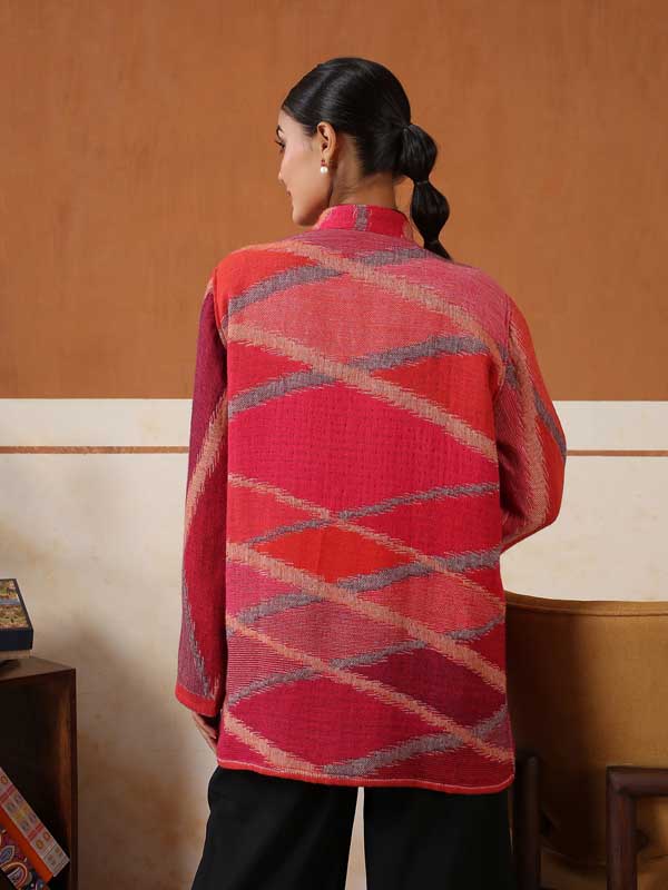 Japanese Collar Ikat Weave Jacket