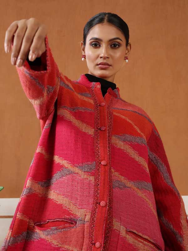 Japanese Collar Ikat Weave Jacket