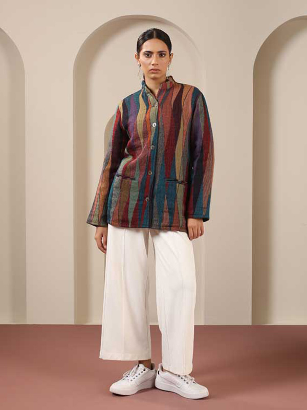 Japanese Collar Ikat Weave Jacket