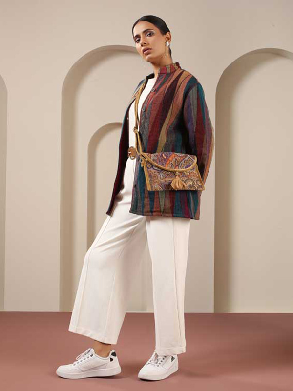 Japanese Collar Ikat Weave Jacket