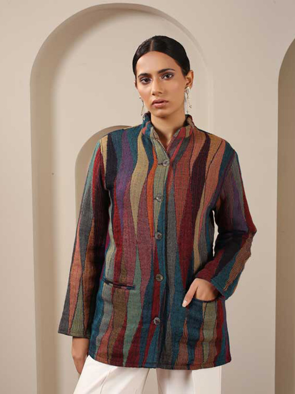 Japanese Collar Ikat Weave Jacket