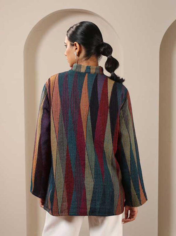 Japanese Collar Ikat Weave Jacket