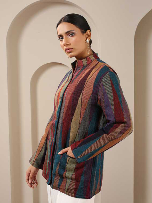 Japanese Collar Ikat Weave Jacket