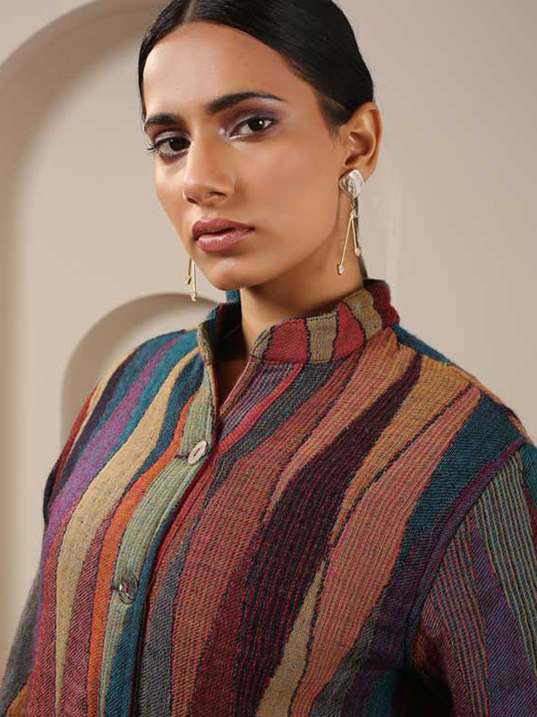 Japanese Collar Ikat Weave Jacket