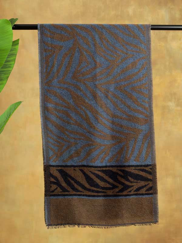 Zebra Weave Wooly Scarf - Cognac, Blue
