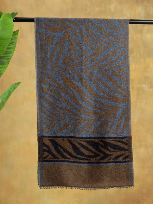Zebra Weave Wooly Scarf - Cognac, Blue