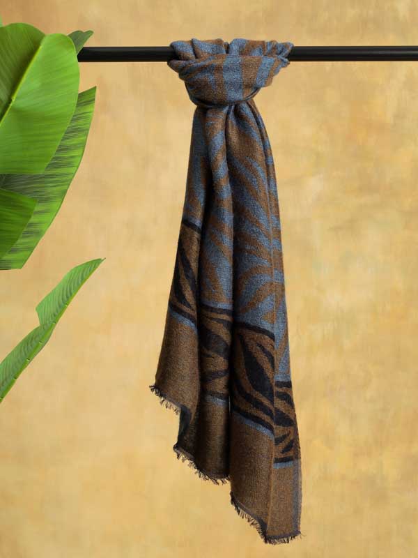Zebra Weave Wooly Scarf - Cognac, Blue