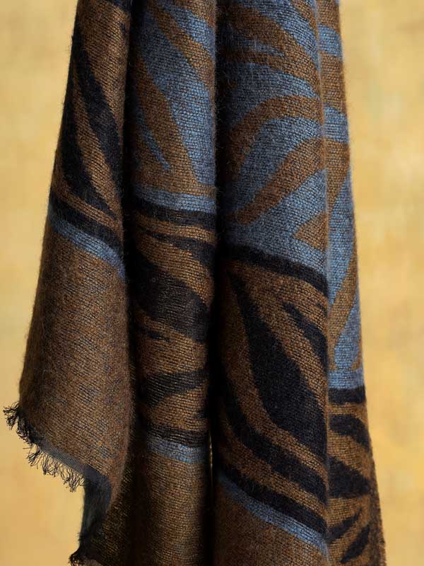 Zebra Weave Wooly Scarf - Cognac, Blue