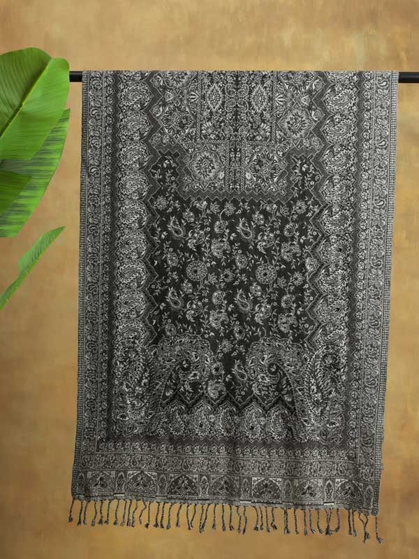 Paisley Jaal Merino Wool Hand Beaded Wrap - Grey, Navy