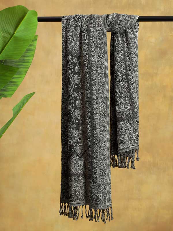 Paisley Jaal Merino Wool Hand Beaded Wrap - Grey, Navy