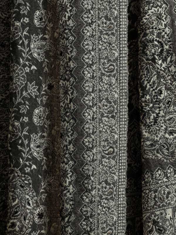 Paisley Jaal Merino Wool Hand Beaded Wrap - Grey, Navy