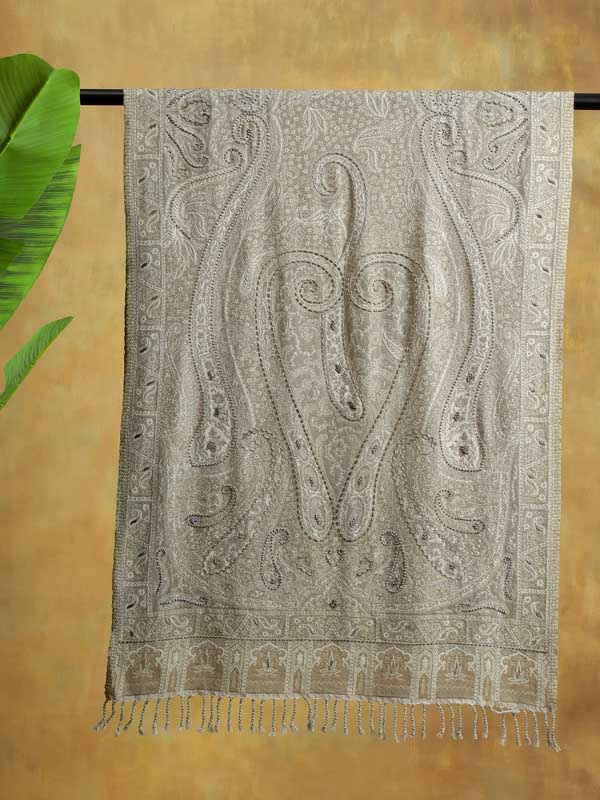 Sand Beige Paisley Merino Wool Wrap