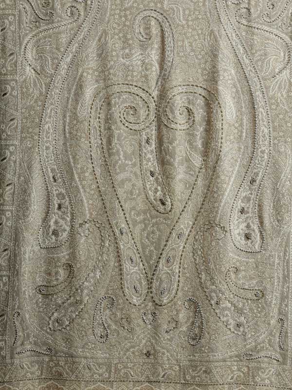 Sand Beige Paisley Merino Wool Wrap