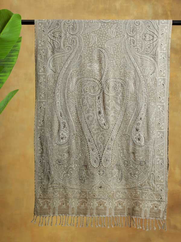 Sand Beige Paisley Merino Wool Wrap