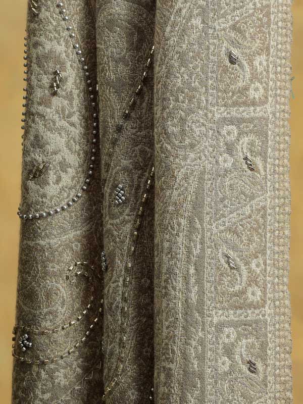 Sand Beige Paisley Merino Wool Wrap