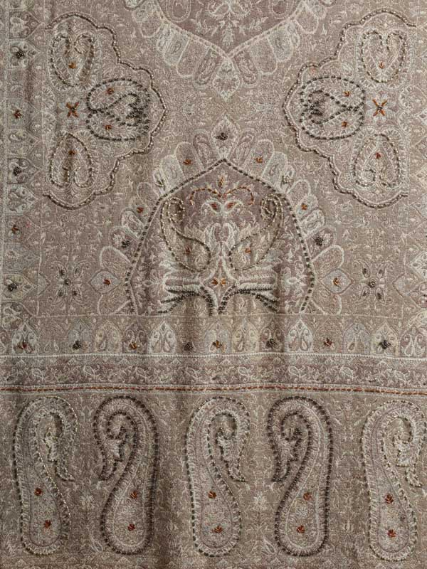 Paisley Merino Wool Hand Emb Wrap - Ochre