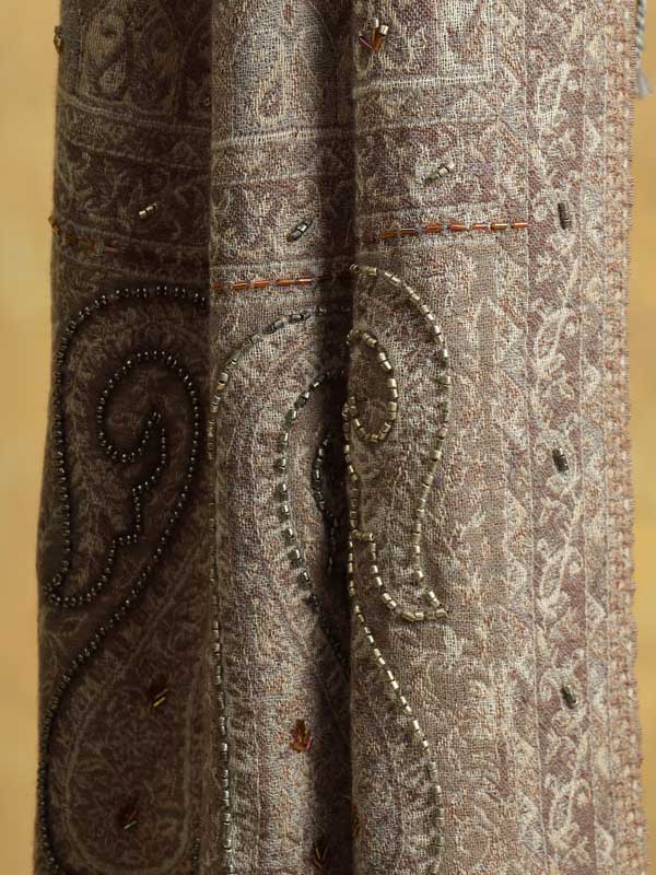 Paisley Merino Wool Hand Emb Wrap - Ochre