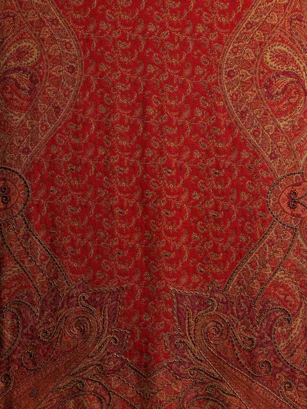 Paisley Jaal Merino Wool Hand Beaded Wrap - Red Clay