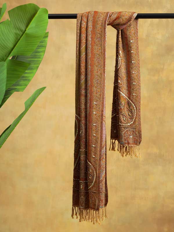 Almond Paisley Hand Bead Wrap - Golden Oak