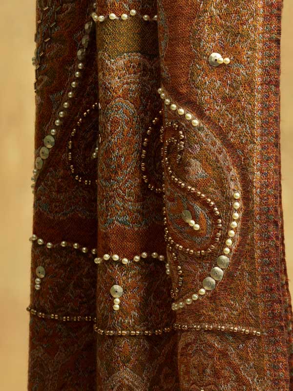 Almond Paisley Hand Bead Wrap - Golden Oak