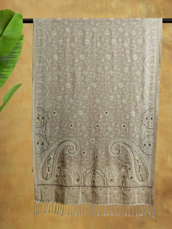 Paisley Jaal Merino Hand Bead Wrap - Mojave Beige
