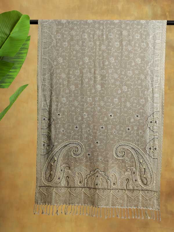 Paisley Jaal Merino Hand Bead Wrap - Mojave Beige