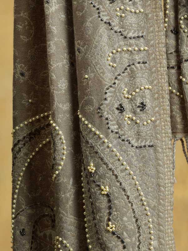 Paisley Jaal Merino Hand Bead Wrap - Mojave Beige