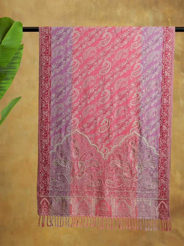 Paisley Jaal Merino Hand Bead Wrap - Cabaret Pink