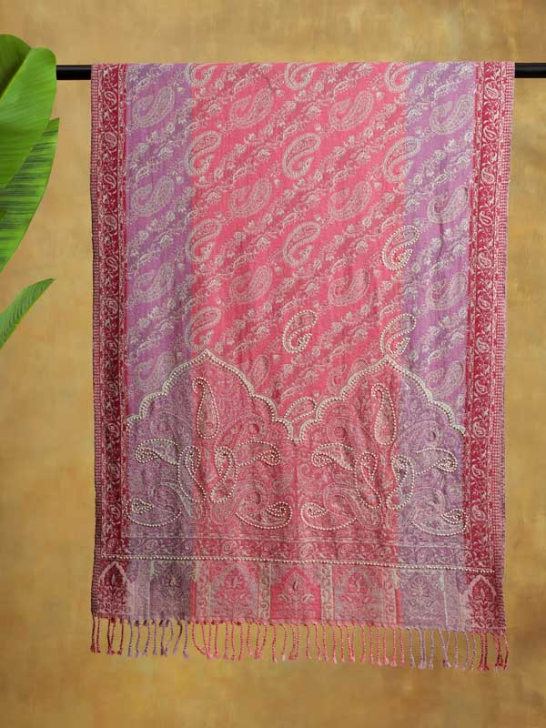 Paisley Jaal Merino Hand Bead Wrap - Cabaret Pink