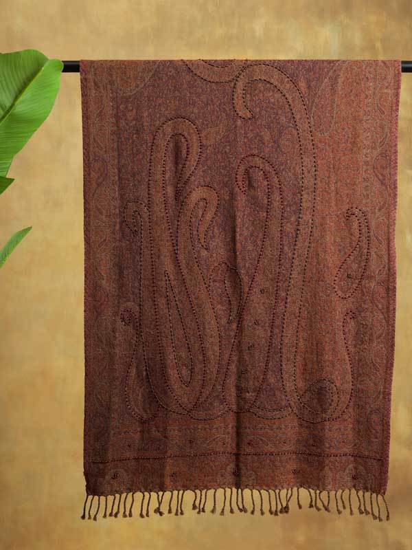 Chocolate Brown Paisley Hand Bead Merino Wrap