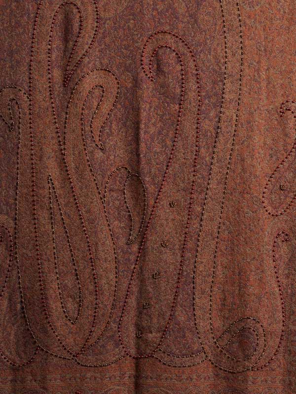 Chocolate Brown Paisley Hand Bead Merino Wrap