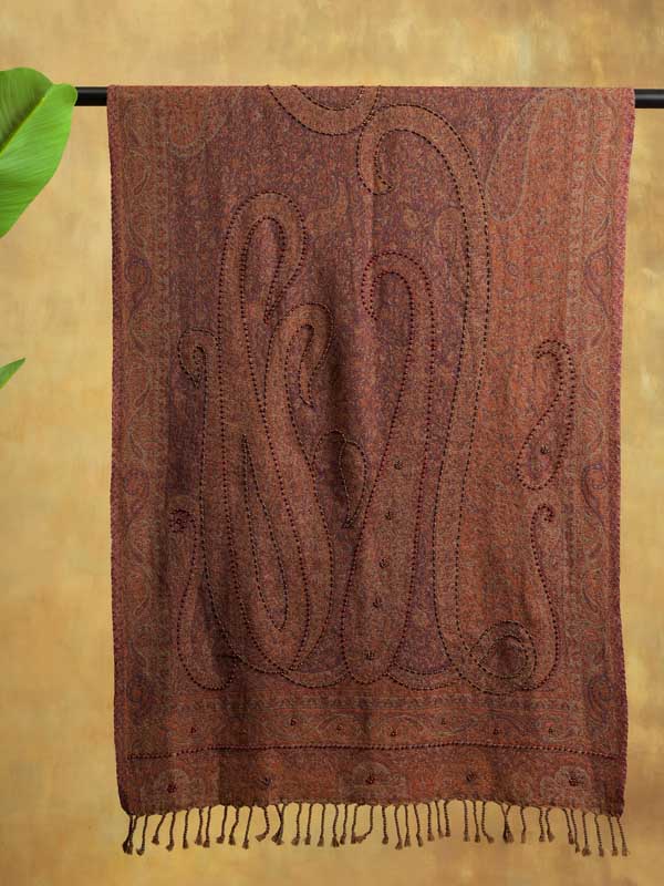 Chocolate Brown Paisley Hand Bead Merino Wrap