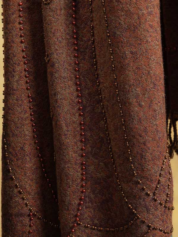 Chocolate Brown Paisley Hand Bead Merino Wrap