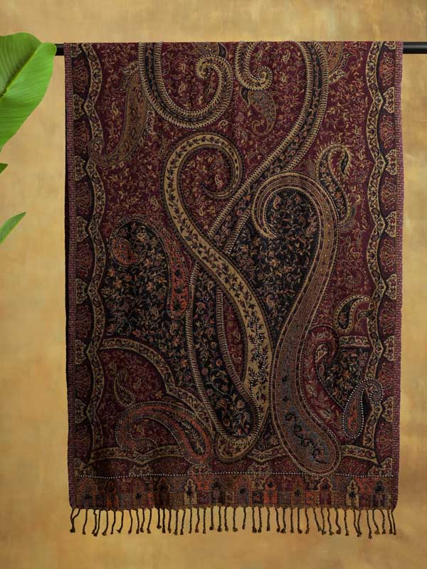 Badaam Jaal Merino Hand Bead Wrap - Ruby, Black