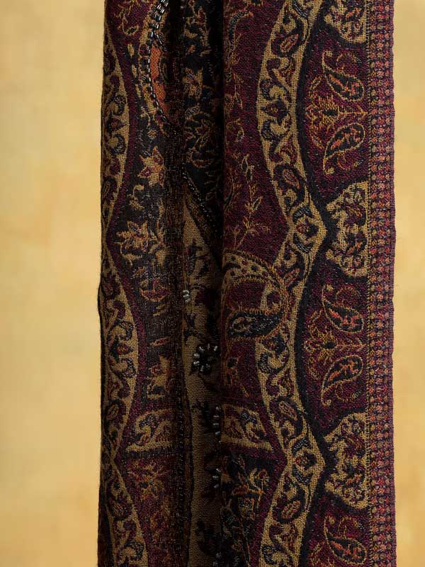 Badaam Jaal Merino Hand Bead Wrap - Ruby, Black