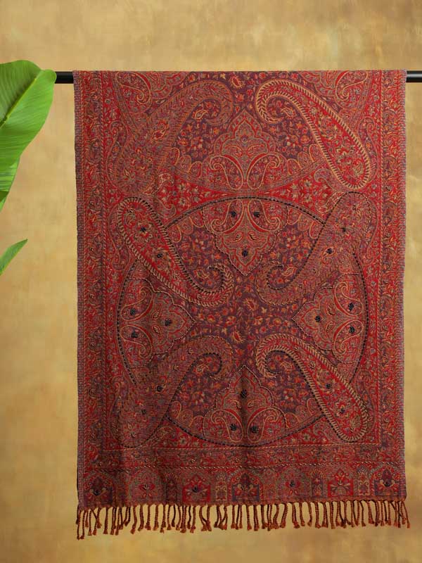 Badaam Jaal Merino Hand Bead Wrap - Picante Red