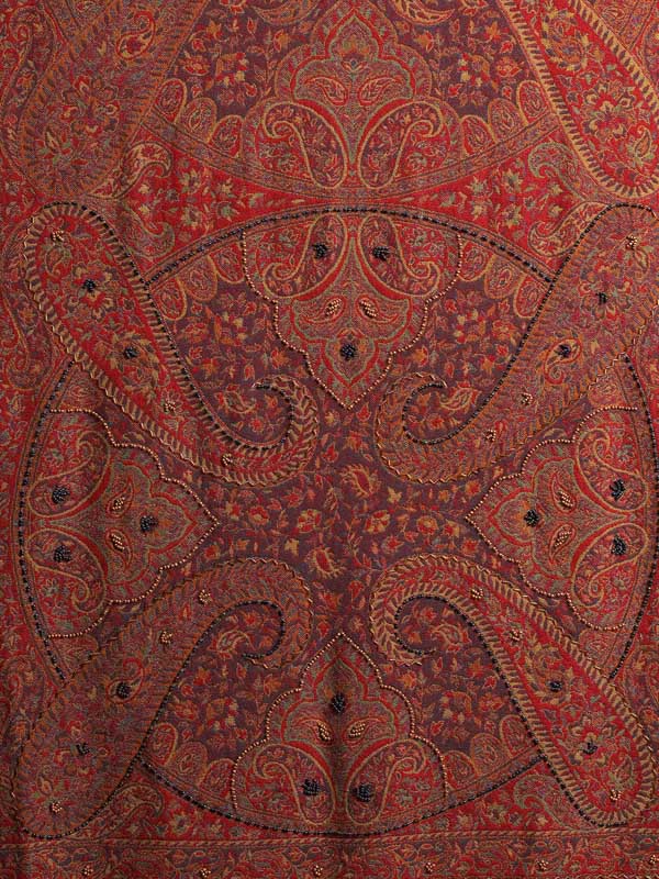 Badaam Jaal Merino Hand Bead Wrap - Picante Red