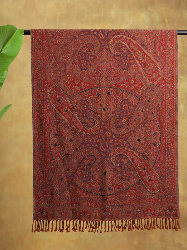 Badaam Jaal Merino Hand Bead Wrap - Picante Red