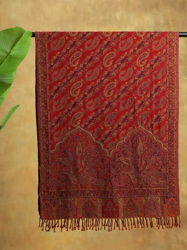 Badaam Jaal Merino Hand Bead Wrap - Spice Red