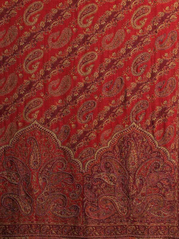 Badaam Jaal Merino Hand Bead Wrap - Spice Red