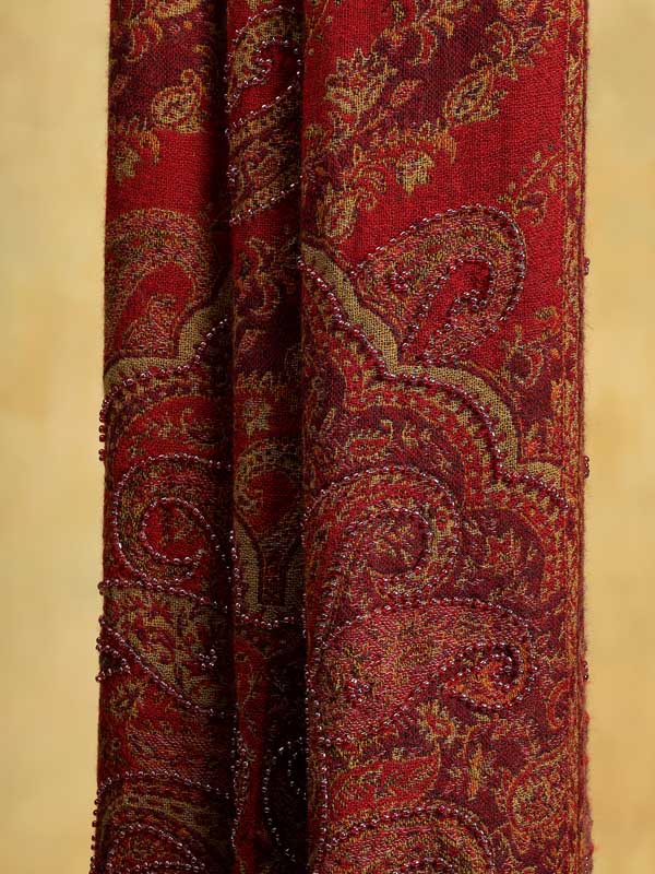 Badaam Jaal Merino Hand Bead Wrap - Spice Red