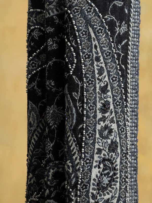 Enseign Blue Paisley Hand Bead Merino Wrap